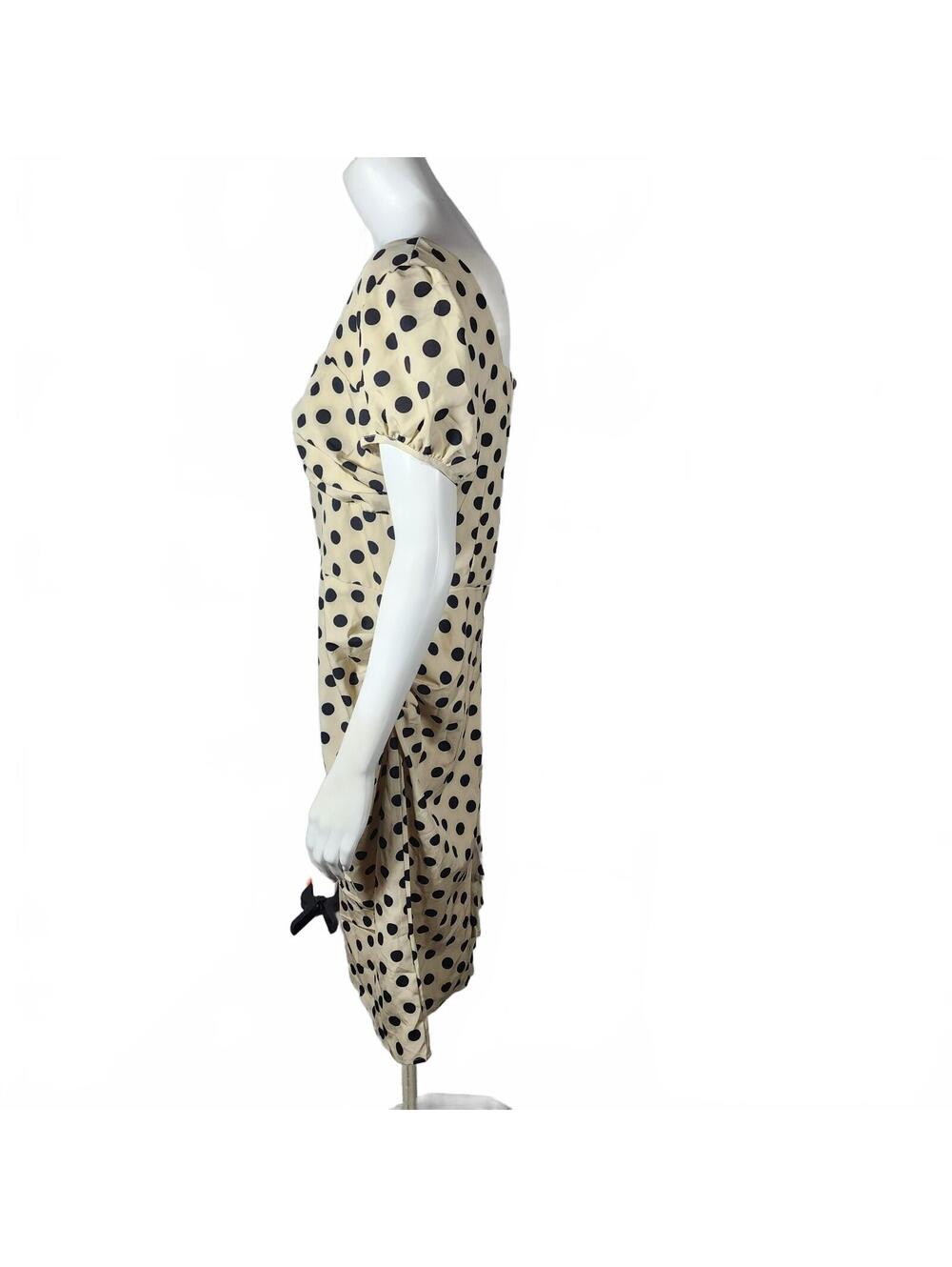 Retro Stage 60's Style Polka Dot Puff Sleeve Dress in Beige and Black, Size 2XL - Picture 5 of 7